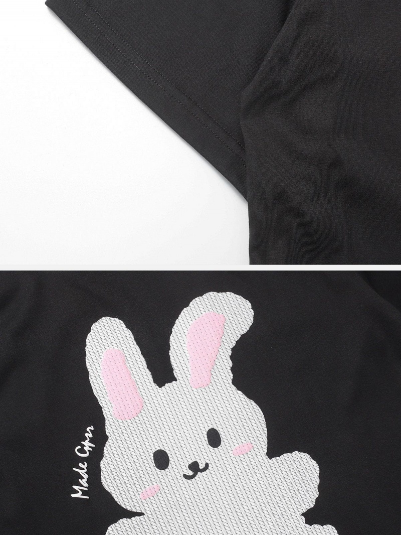 Noir  T Shirts Aelfric Eden Rabbit Print Patchwork Tee - WQX-8693329